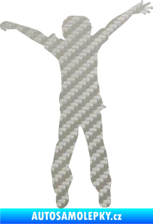 Samolepka Děti silueta 008 pravá kluk skáče 3D karbon stříbrný