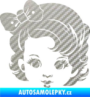 Samolepka Dítě v autě 110 levá holčička s mašlí 3D karbon stříbrný