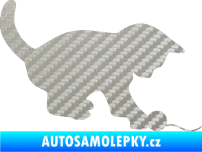 Samolepka Kočka 002 pravá 3D karbon stříbrný