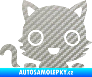 Samolepka Kočka 014 levá kočka v autě 3D karbon stříbrný