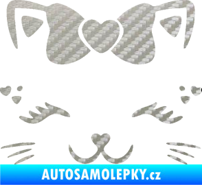 Samolepka Kočka 039 s mašličkou 3D karbon stříbrný