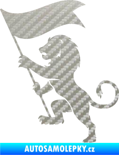 Samolepka Lev heraldika 005 levá s praporem 3D karbon stříbrný