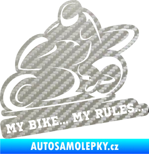 Samolepka Motorkář 012 levá s textem 3D karbon stříbrný