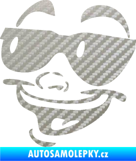 Samolepka Obličej 005 levá veselý s brýlemi 3D karbon stříbrný