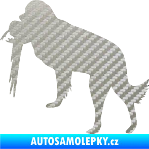Samolepka Pes 193 levá lovecký s bažantem 3D karbon stříbrný