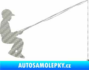 Samolepka Rybář 011 pravá chlapec s prutem 3D karbon stříbrný