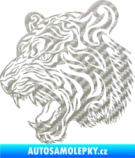 Samolepka Tygr 007 levá 3D karbon stříbrný