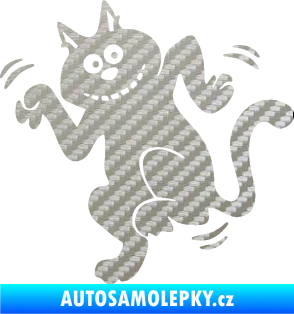 Samolepka Veselá kočka levá 3D karbon stříbrný