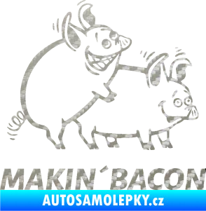 Samolepka Veselá prasátka makin bacon pravá 3D karbon stříbrný
