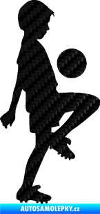 Samolepka Děti silueta 005 pravá kluk fotbalista 3D karbon černý