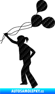 Samolepka Děti silueta 006 levá holka s balónky 3D karbon černý
