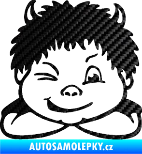 Samolepka Dítě v autě 055 pravá kluk čertík 3D karbon černý