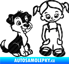 Samolepka Dítě v autě 099 pravá holčička a pes 3D karbon černý