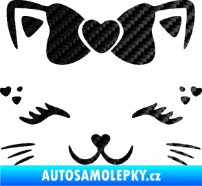 Samolepka Kočka 039 s mašličkou 3D karbon černý