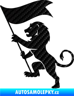 Samolepka Lev heraldika 005 levá s praporem 3D karbon černý