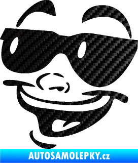 Samolepka Obličej 005 levá veselý s brýlemi 3D karbon černý