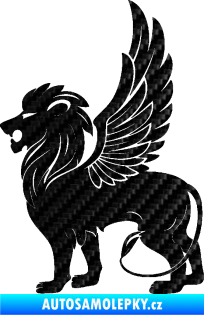Samolepka Okřídlený lev 001 levá mytické zvíře 3D karbon černý