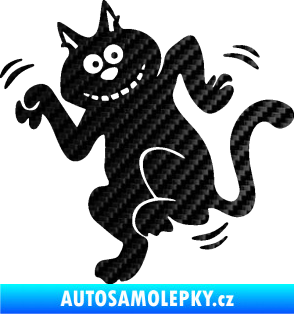 Samolepka Veselá kočka levá 3D karbon černý
