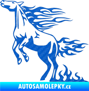 Samolepka Animal flames 001 levá kůň 3D karbon modrý