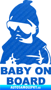 Samolepka Baby on board 002 levá s textem miminko s brýlemi 3D karbon modrý