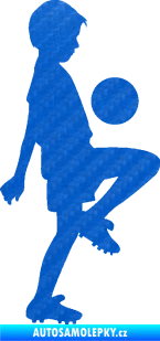 Samolepka Děti silueta 005 pravá kluk fotbalista 3D karbon modrý