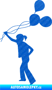 Samolepka Děti silueta 006 levá holka s balónky 3D karbon modrý