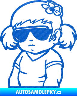 Samolepka Dítě v autě 057 levá holčička s brýlemi 3D karbon modrý