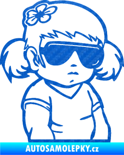 Samolepka Dítě v autě 057 pravá holčička s brýlemi 3D karbon modrý