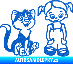 Samolepka Dítě v autě 098 pravá holčička a kočka 3D karbon modrý