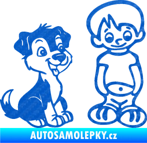 Samolepka Dítě v autě 100 pravá kluk a pes 3D karbon modrý