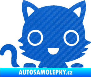 Samolepka Kočka 014 levá kočka v autě 3D karbon modrý