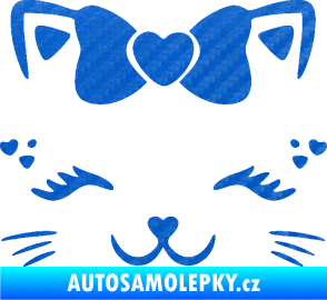Samolepka Kočka 039 s mašličkou 3D karbon modrý