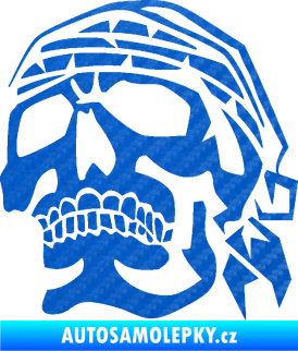 Samolepka Lebka pirát levá 3D karbon modrý