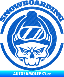 Samolepka Lebka snowboarding 3D karbon modrý