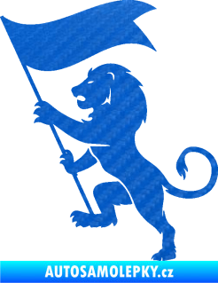 Samolepka Lev heraldika 005 levá s praporem 3D karbon modrý