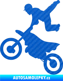 Samolepka Motorka 036 levá  motokros freestyle 3D karbon modrý