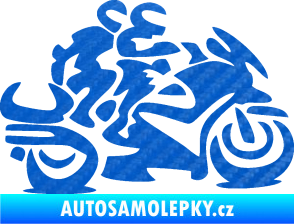 Samolepka Motorkář 009 pravá se spolujezdcem 3D karbon modrý
