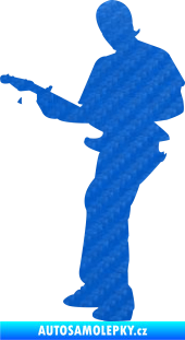 Samolepka Music 006 levá hráč na kytaru 3D karbon modrý