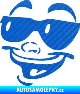 Samolepka Obličej 005 levá veselý s brýlemi 3D karbon modrý