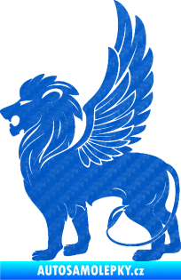 Samolepka Okřídlený lev 001 levá mytické zvíře 3D karbon modrý