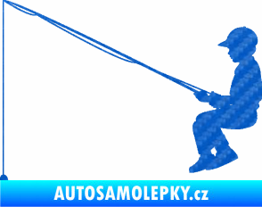 Samolepka Rybář 011 levá chlapec s prutem 3D karbon modrý