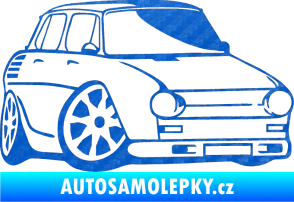 Samolepka Škoda 100 karikatura pravá 3D karbon modrý