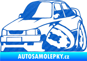 Samolepka Škoda 130 karikatura levá 3D karbon modrý