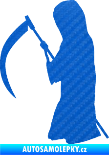 Samolepka Smrtka silueta s kosou levá 3D karbon modrý