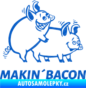 Samolepka Veselá prasátka makin bacon pravá 3D karbon modrý