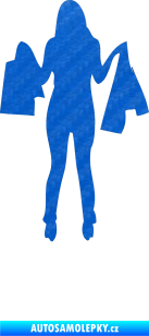 Samolepka Žena na nákupu 003 pravá 3D karbon modrý