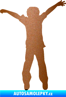 Samolepka Děti silueta 008 pravá kluk skáče měděná metalíza