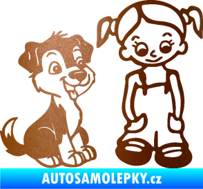 Samolepka Dítě v autě 099 pravá holčička a pes měděná metalíza