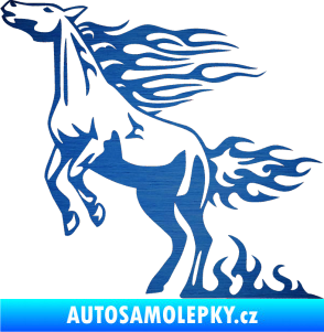 Samolepka Animal flames 001 levá kůň škrábaný kov modrý