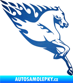 Samolepka Animal flames 002 pravá kůň škrábaný kov modrý